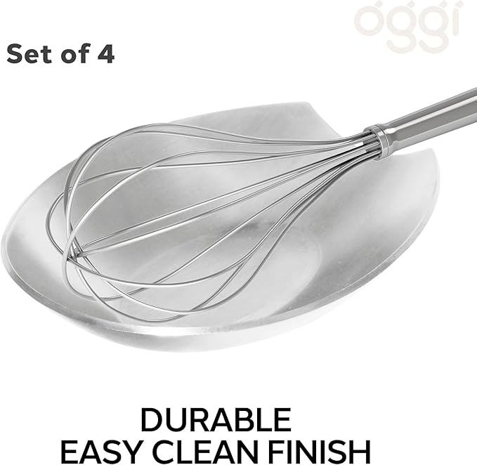 OGGI Spooner Stainless Steel Spoon Rest - Set of 4 - Holds Kitchen Utensils for Mess Free Cooking, Great Spoon Rest for Counter, Stove Top, or Coffee Station; Kitchen Accessories, Utensil Rest