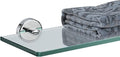 JQK Bathroom Glass Shelf Chrome, Tempered Glass Shower Storage 16 by 5 inches, 304 Stainless Steel Polished Chrome Wall Mount, TGS101-CH