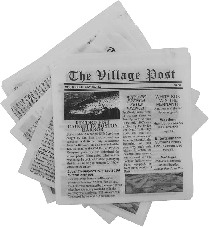 G.E.T. 4-T3020 White Newspaper Theme Cone Basket Liner / Deli Wrap Paper Paper Food-Safe Tissue Liners Collection (Pack of 2000)