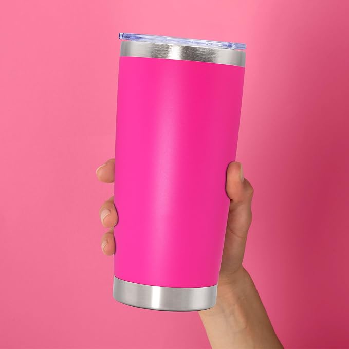 20oz Tumbler Bulk Stainless Steel Tumbler Cup with Lid Vacuum Insulated Double Wall Travel Mug, Durable Powder Coated Travel Coffee Tumbler Mug for Hot & Cold Drinks, Hot Pink,12 Pack