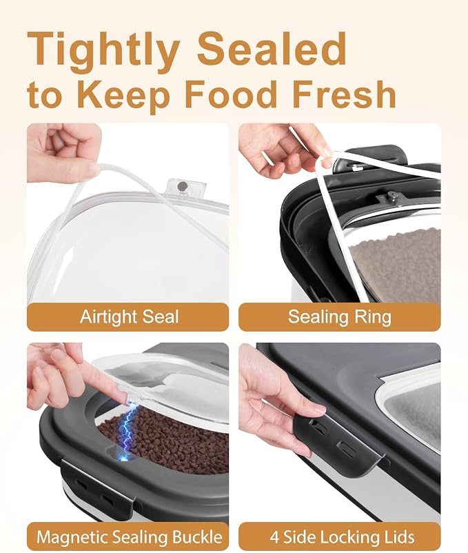 20-30 Lbs Rice Storage Container,Collapsible Food Storage Containers with Rolling Wheel Airtight Locking Lid,Flour Storage Container with Cup and Scoop,Suitable for Food,Rice,Pet Food,Flour