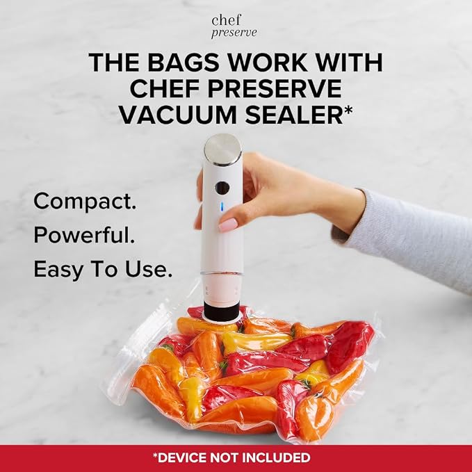 Chef Preserve Reusable Vacuum Sealer Bags for Food - 30 BPA-Free Medium (10 x 11 in) Food Storage Bags, Freezer, Microwave - Odor-Resistant, Leak-Proof - Compatible with Chef Preserve Vacuum Sealers