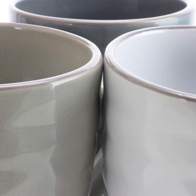 Elama Tahitian Waves 6 Piece 12 oz Mug Set in Assorted Tones with Complimentary Stand