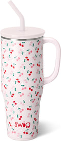 Swig Life 40oz Mega Mug, 40 oz Tumbler with Handle and Straw, Cup Holder Friendly, Dishwasher Safe, Lightweight Extra Large Insulated Tumbler, Stainless Steel (Cherry Pie)