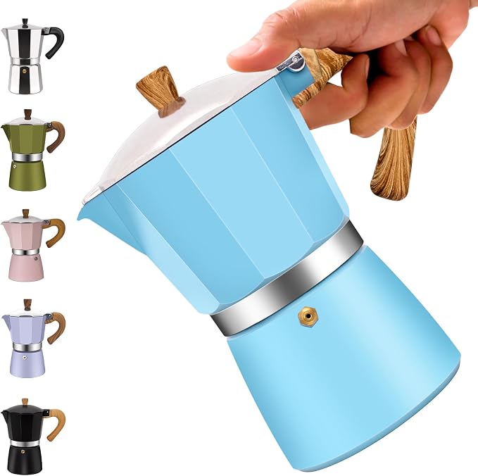12 Cup Aluminum Moka Pot Classic Stovetop Espresso Coffee Maker 600ml 20oz Coffeemaker Percolator Mocha Pot Greca Coffee Maker Cafe Makers for Italian and Cuban Café Brewing Blue