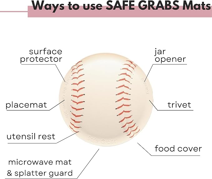 Safe Grabs: Original Microwave Mat as Seen on Shark Tank | Splatter Guard, Trivet, Hot Pad, Pot Holder, Minimize Mess (BPA Free, Heat Resistant, Dishwasher Safe), Baseball