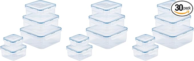 LOCK & LOCK Easy Essentials Food Storage lids/Airtight containers, BPA Free, 10 Piece - Square, Clear (Pack of 3)
