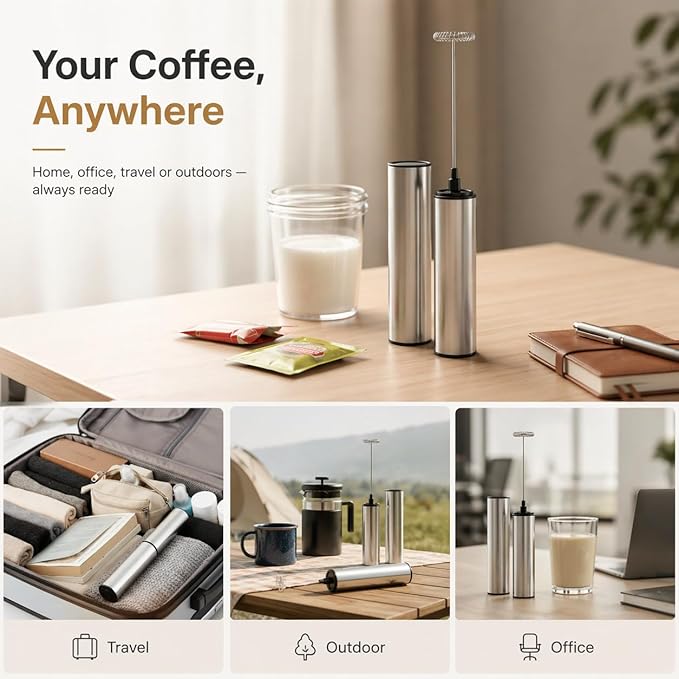 Rechargeable Milk Frother Battery Operated,2-Speed Portable Travel Frother,Electric Milk Foamer Coffee Frother for Latte, Cappuccino, Hot Chocolate Drink Mixer with Double Mini Whisks and USB Cable
