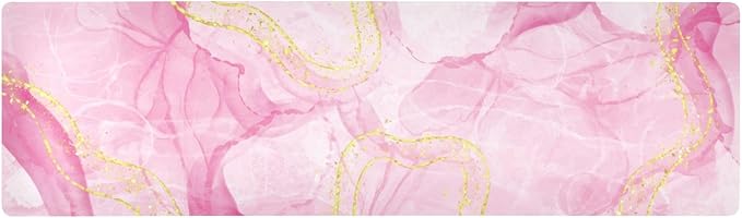 2-in-1 Table Runner Trivet for Hot Dishes Heat Resistant Hot Plate Mat Pad 39x12 Inch Waterproof Table Protector Trivets for Countertop Non Slip Decorative Marble Pink and Luxury Gold
