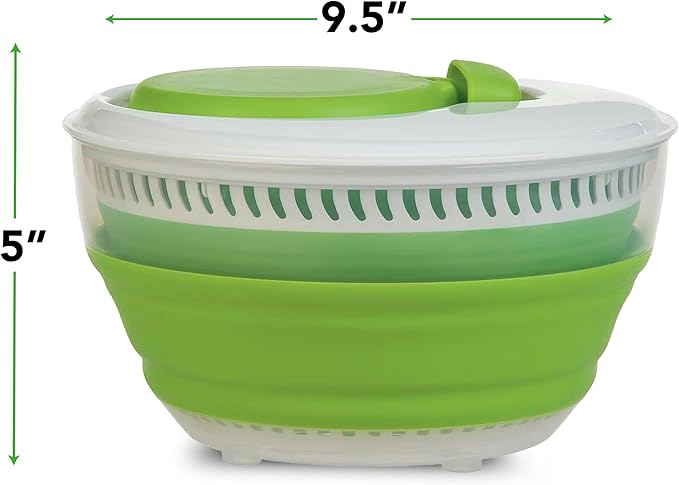 PrepWorks 3 Qt Collapsible Salad Spinner – Space-Saving, Easy-to-Use, BPA-Free, for Quick Salad Washing & Drying, Dishwasher Safe
