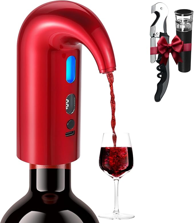 BLUBYEES 3-in-1 Electric Wine Aerator, Decanter & Dispenser Set – USB Rechargeable Automatic Wine Pourer, Ideal Gift for Wine Lovers