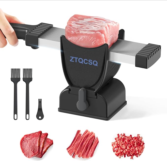 Meat Slicer for Fresh Raw Meat, Manual Cutter Slicer, 17 Blades Once Get 18 Slices, can Slicing Shredding (2 or 4 mm), Meal Prep, Beef Pork Mutton for Home Cooking BBQ Hot Pot -Black