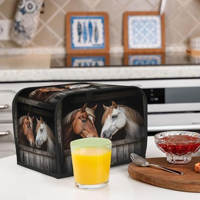 Brown White Horse Toaster Cover 2 Slice Dust and Fingerprint Protection Toaster Bread Maker Covers Washable Kitchen Small Appliance Covers for Kitchen Accessories Decor Bakeware Women Gift