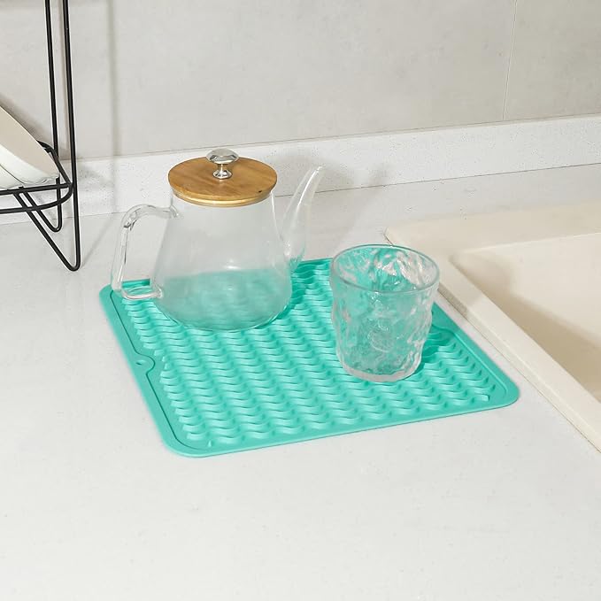 MicoYang Silicone Dish Drying Mat for Multiple Usage,Easy clean,Eco-friendly,Heat-resistant Silicone Mat for Kitchen Counter or Sink,Refrigerator or Drawer liner Mint M 12 inches x 12 inches