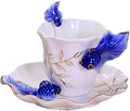 ZaH 3D Goldfish Coffee Mugs Animal Rainbow Ceramic Mug Milk Teacup Afternoon Tea Cup and Saucer Set with Spoon, Dark Blue