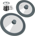 Universal Lid for Pots, Pans, and Skillets - 2 Pack Silicone Replacement Pan Lid Fits 7", 8" 9" & 10", 11", 12" Cookware - Tempered Glass Pot Lid Cover for Frying Pans, Cast Iron, CrockPot