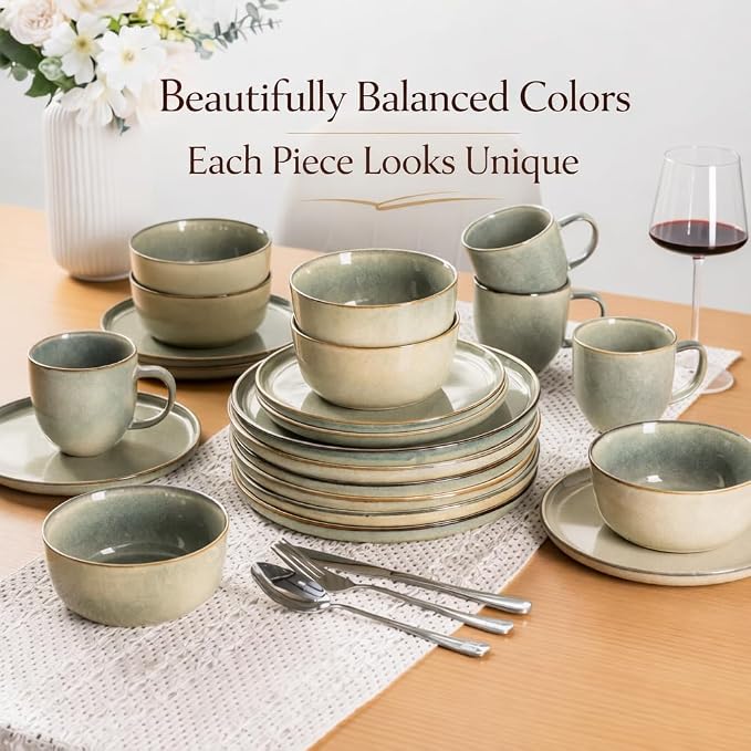 AmorArc Stoneware Dinnerware Sets,Round Reactive Glaze Ceramic Plates and Bowls Set,Highly Scratch Resistant | Dishwasher & Microwave Safe Dishes,Service for 6 (18pc)