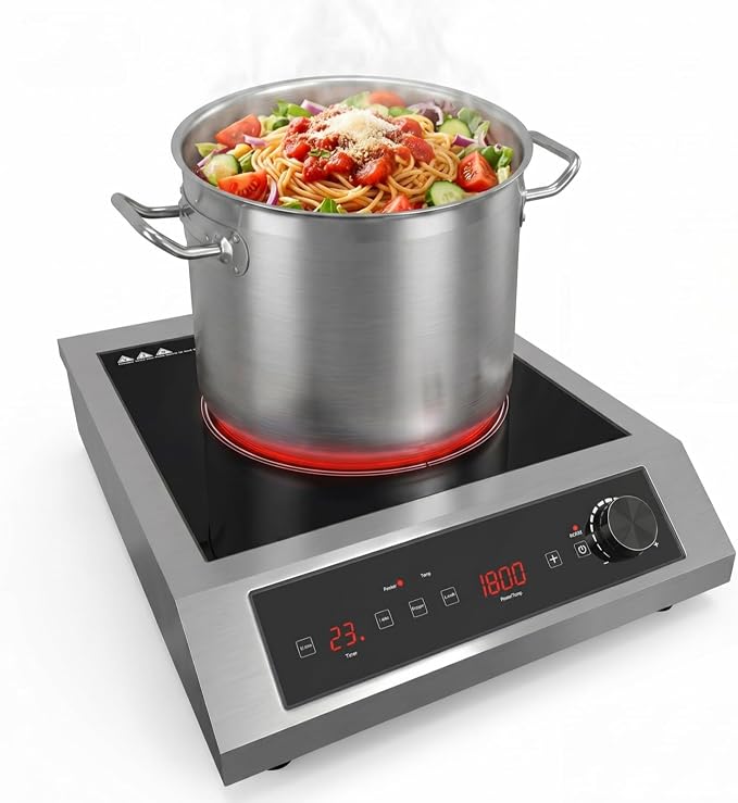 Sunvivi 1800W Induction Cooktop, Commercial-Grade Electric Countertop Burner with Timer, Induction Hot Plate with LED Screen, 10 Power(300W-1800W), 10 Temp Setting(140°F-536°F), Black