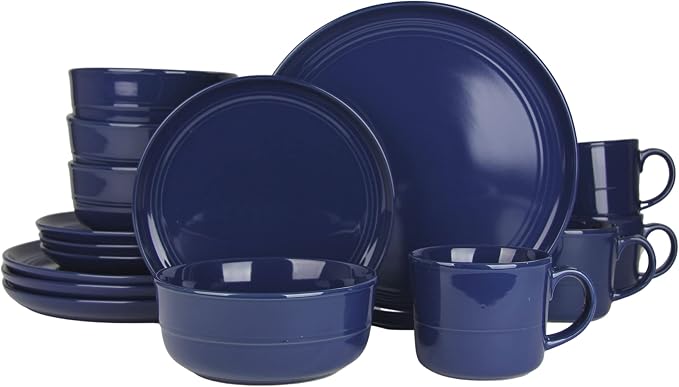 10 Strawberry Street Double Line 16 Piece Dinnerware Set, Cobalt