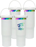 30 oz Tumbler Bulk with Handle and Straw, Vacuum Insulated Tumblers with Flip Straw and Top Handle, Leakproof Powder Coated Tumbler, Stainless Steel Travel Mug for Coffee Water (White, 4 Pack)