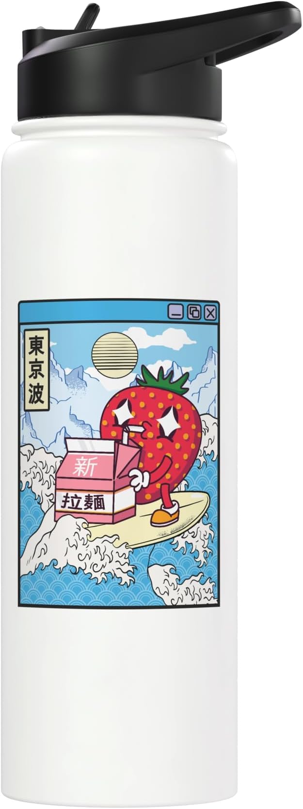 Strawberry Milk Carton Great Waves Kawaii Aesthetic Stainless Steel Insulated Water Bottle