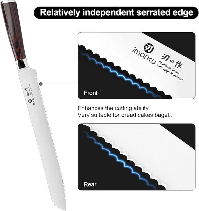 imarku Bread Knife, German High Carbon Stainless Steel Professional Grade Bread Slicing Knife, 10-Inch Serrated Edge Cake Knife, Bread Cutter for Homemade Crusty Bread, Mothers Day Gifts