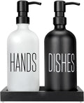 Kitchen Soap Dispenser Set with Silicone Tray, Premium Glass Hand and Dish Soap Dispenser Set for Kitchen Sink, Rustproof Stainless Steel Pump, Modern Kitchen Décor & Versatile Gift for Any Occasion