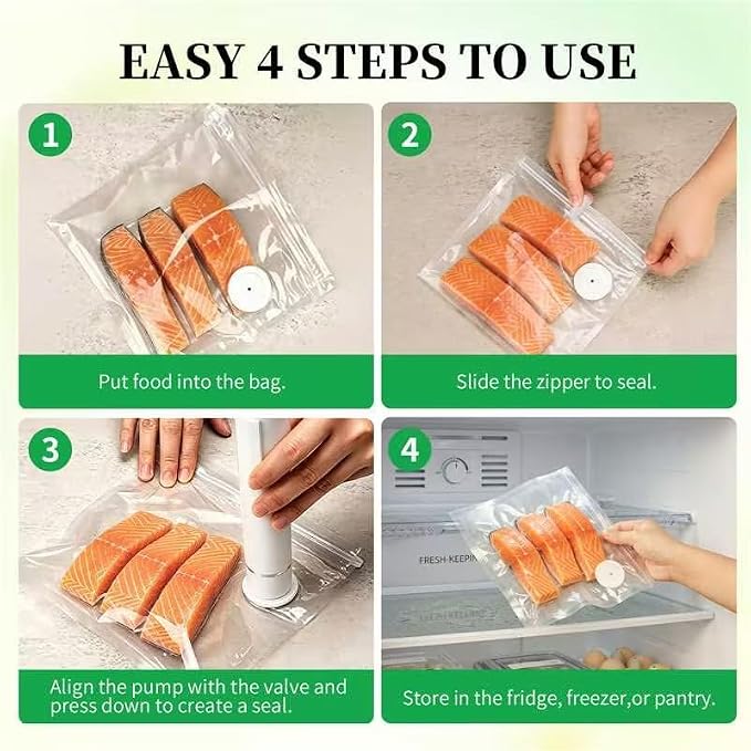 VISRIE 100Pcs Reusable Vacuum Sealer Bags for Food, 5 Assorted Size, BPA-Free Food Storage Bags for Sous Vide Microwave Heating, Compatible with Handheld Sealer and Vac Sealer Machine