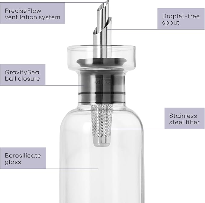 AdHoc AromaPour - Oil & Vinegar Dispenser - No-Drip Liquid Bottle for Kitchen - Airtight Design with Stainless Steel Filter - Offers Healthy & Fresh Flavor - Dispenser Set
