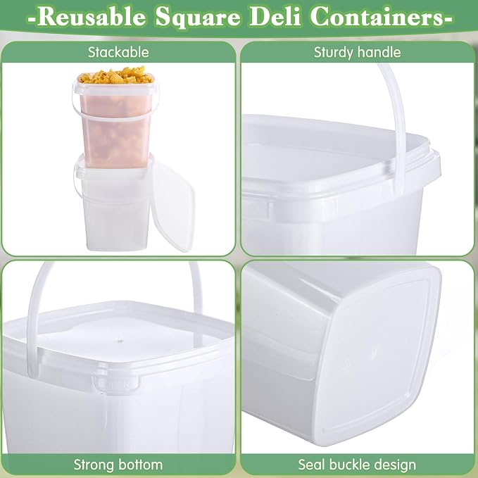 Mifoci 24 Pack 2 Qt/67 oz Thicken Plastic Buckets with Lids & Handles, Ice Cream Container, Food Grade, Freezer Safe, Sealable Square Reusable Storage Bucket, All Purpose Pails for Soup Fruit Deli