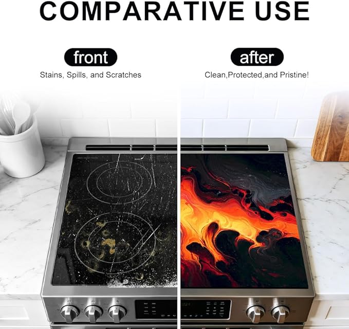 Stove Mat 28.35 x 20.47 Inch Abstract Flame Art with Flowing Red and Orange Motion Dark Contrast Background Expressive Modern Kitchen Decor Style