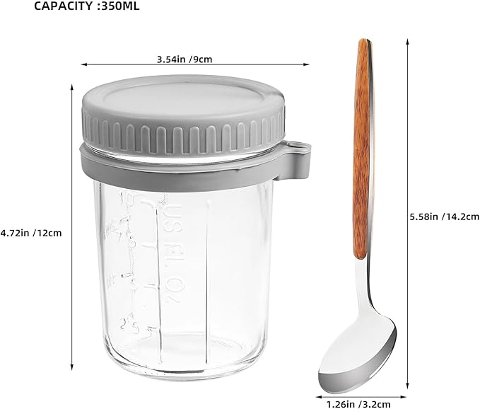 4pcs Glass Oatmeal Bowls with Airtight Lids and Spoons, 350ml Overnight Oats Jars for Yogurt and Cereal Storage, Portable Glass Containers for Meal Prep and Snack Storage
