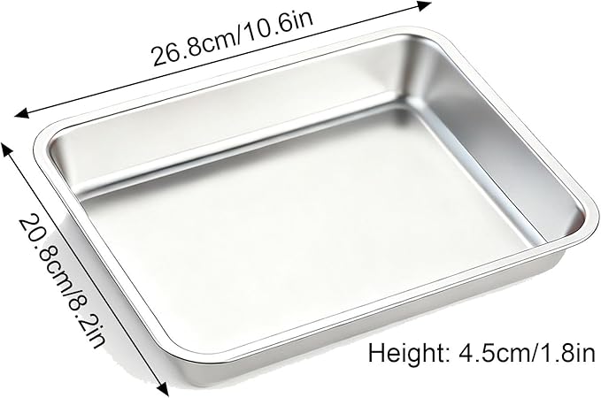 Baking Sheet, Stainless Steel Tray, Dishwasher Leak Pan, Metal Drip Pan for Kitchen Baking, Barbecue, Lab Instrument, Pet Treatment(26.8 * 20.8 * 4.5cm/10.6 * 8.2 * 1.8in)