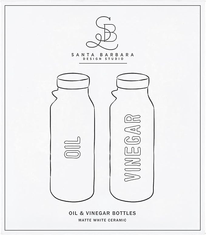 Santa Barbara Design Studio Oil and Vinegar Set of Two Ceramic Dispensers, 6.7" Tall Each, White