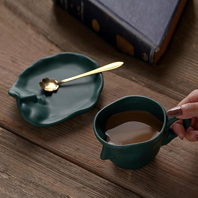Human Face Ceramic Coffee Mug, 8.8oz/260ml Kissing Coffee Cup with Saucer Coffee Spoon, Tea Cup Milk Latte Espresso Cappuccino Juice Beverage Iced Tea Water Cups Drinkware (Green)