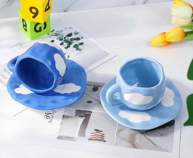 Noviko Cloud Mug with Saucer Ceramic Cloud Teacup for Girls Mum 11 oz