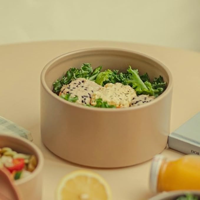 6 Set FIKA One Kitchen Ceramic Round Food Container Set with Glass Lid, Porcelain Prep, Mixing & Serving Bowls, Microwave, Oven & Dishwasher Safe Storage, Home Deco Canister (600ml / 0.63qt / 20oz)
