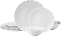 Mikasa Elodie Scalloped 12 Piece Bone China Durable Chip Resistant Lightweight Dinnerware Set, Service for 4, White