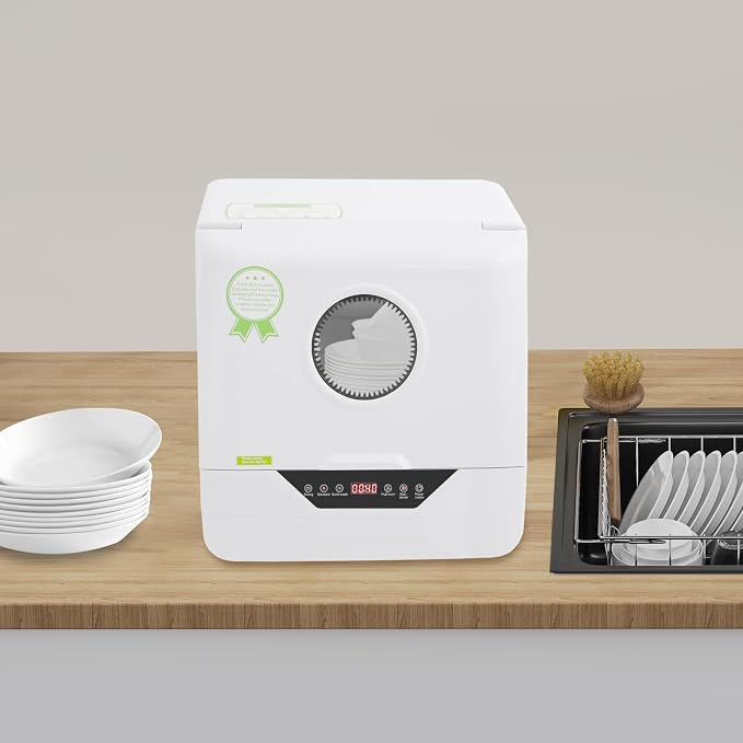 6L Compact Countertop Dishwasher with Built-in Water Tank Portable Dishwasher 4 Programs Tabletop Dishwasher High-Pressure Cleaning for Apartments Dorms RVs