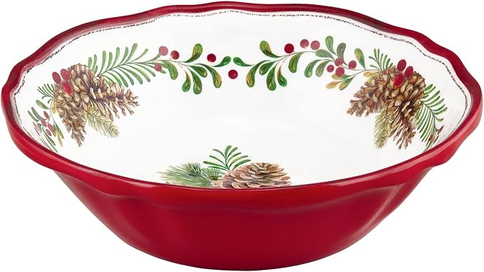 UPware 16 Piece Pinecones Melamine Dinnerware Sets, Outdoor Dishes Set, Plates and Bowls Sets, Christmas Decorations, Service for 4, Red