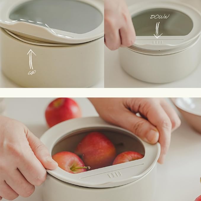 6 Set FIKA One Kitchen Ceramic Round Food Container Set with Glass Lid, Porcelain Prep, Mixing & Serving Bowls, Microwave, Oven & Dishwasher Safe Storage, Home Deco Canister (600ml / 0.63qt / 20oz)