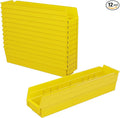 Akro-Mils 30128 Plastic Shelf Bins, Heavy Duty Storage Bins for Garage, Closet, and Drawer Organization, 18-Inch x 4-Inch x 4-Inch, Yellow, 12-Pack