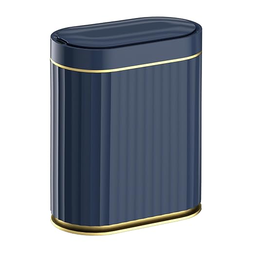 ELPHECO 2 Gallon Sensor Trash Can - IPX5 Waterproof Motion Sensor Trash Can, Automatic Bathroom Trash Bin, Slim Garbage Can for Bathroom, Office, Bedroom, Kitchen, Midnight Blue Gold