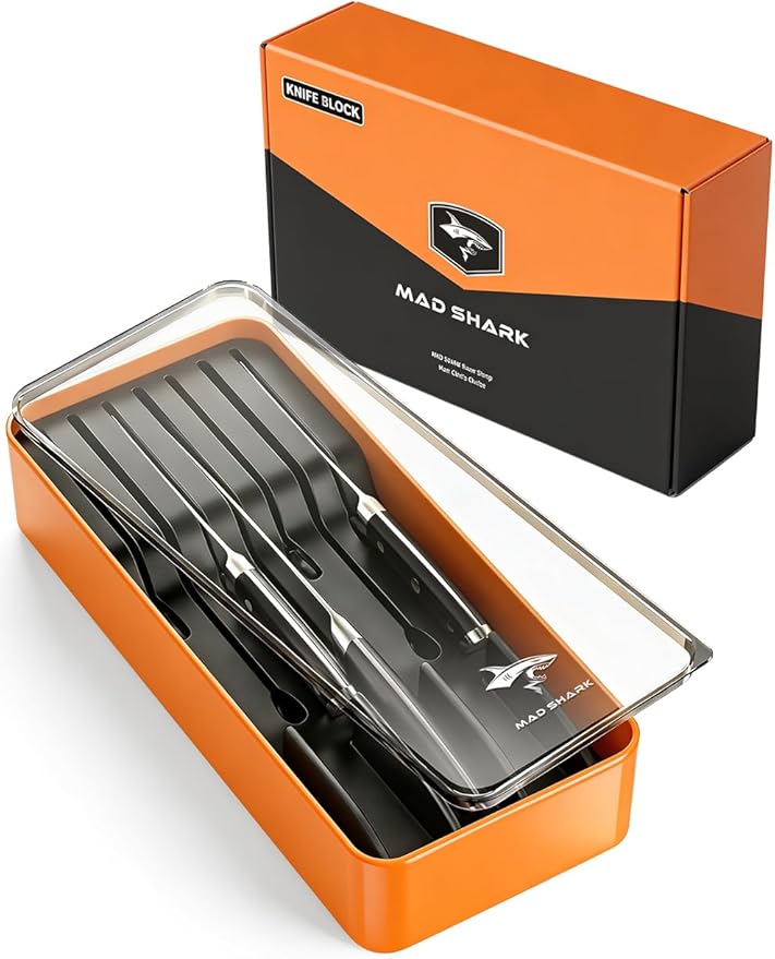 MAD SHARK 2-in-1 Detachable Knife Block & Silverware Organizer, Drawer Knife Holder for 7 Knives, BPA-Free, Blade-Safe Slots, Save Counter Space, Kitchen Drawer or Counter Storage, No Knives