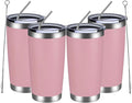 MEWAY 20oz Tumbler 4 Pack Double Wall Vacuum Insulated Travel Mug Bulk, Stainless Steel Tumblers with Lid and Straw, Durable Powder Coated Coffee Cups for Cold & Hot Drinks (Pink, 4)