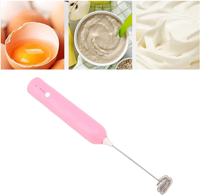 Rechargeable Milk Frother & Egg Beater 3Speed Handheld Electric Whisk with 2 Stainless Steel Heads USB Charging for Coffee Matcha Hot Chocolate (Apricot)
