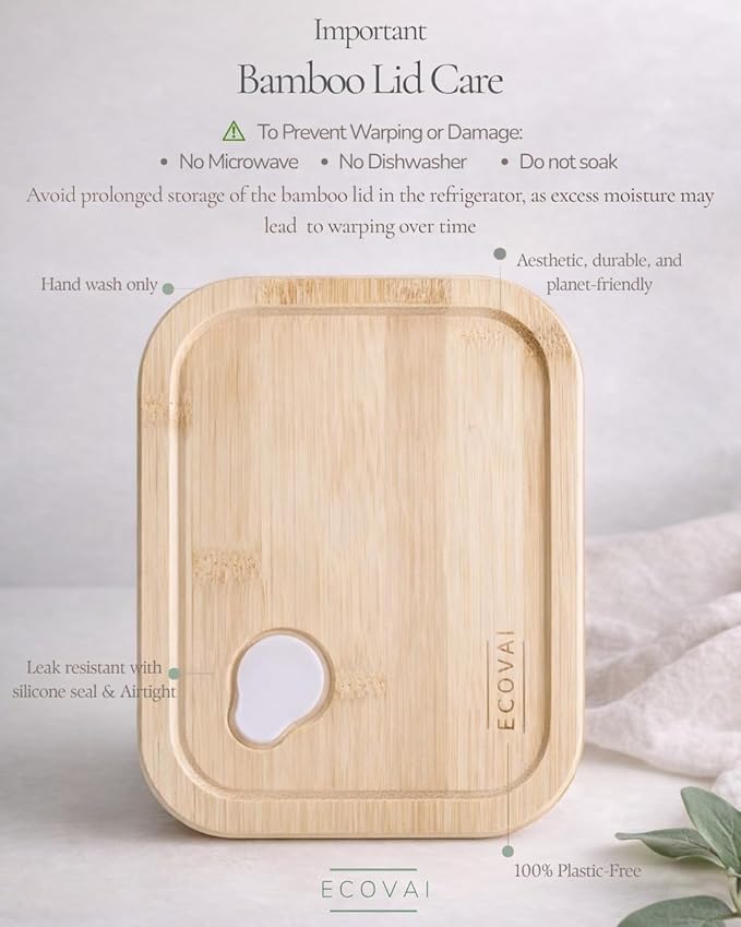 Glass Meal Prep Containers 3 Compartment with Bamboo Lids (2 Pack), Bento Box Lunch Container, Portion Control Food Storage, Borosilicate Glass, Microwave Safe (Base), Eco-Friendly
