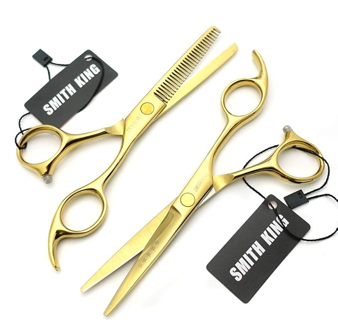 5.5 Inches Hair Cutting Scissors Set with Razor Combs Lether Scissors Case,Hair Cutting Shears Hair Thinning Shears for Personal and Professional (Gold)