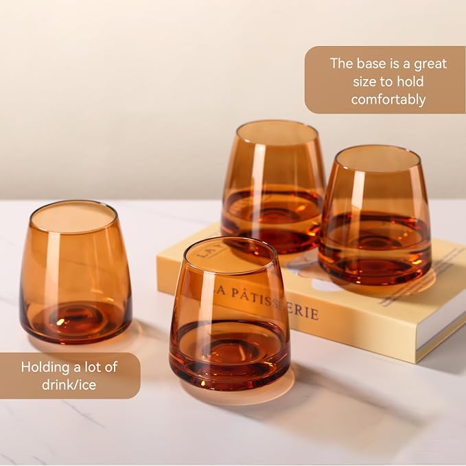 Brown Stemless Wine Glasses Set 6-Colorful Wine Glasses Stemless for Wine water,whiskies, juices, cocktails,Unique Gifts for Mother day Birthday Wedding Party