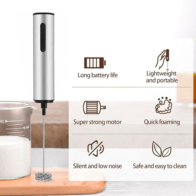 Rechargeable Milk Frother Handheld Electric Foam Maker Whisk Drink Mixer Foamer for Latte Cappuccino Ergonomic Design Hand Mixer